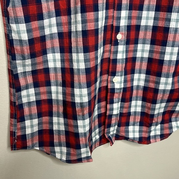 Rye by Hawker Rye Plaid Button Down Short Sleeve Shirt Red Blue NWOT Large tall - Picture 4 of 10